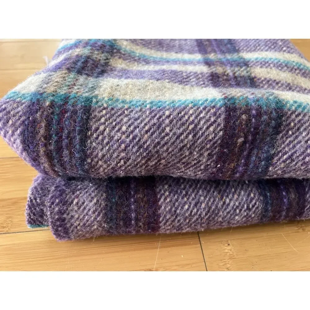 Edinburgh Tartan Shop Pure Wool Purple Blue Grey Plaid Blanket 63x55” Britain